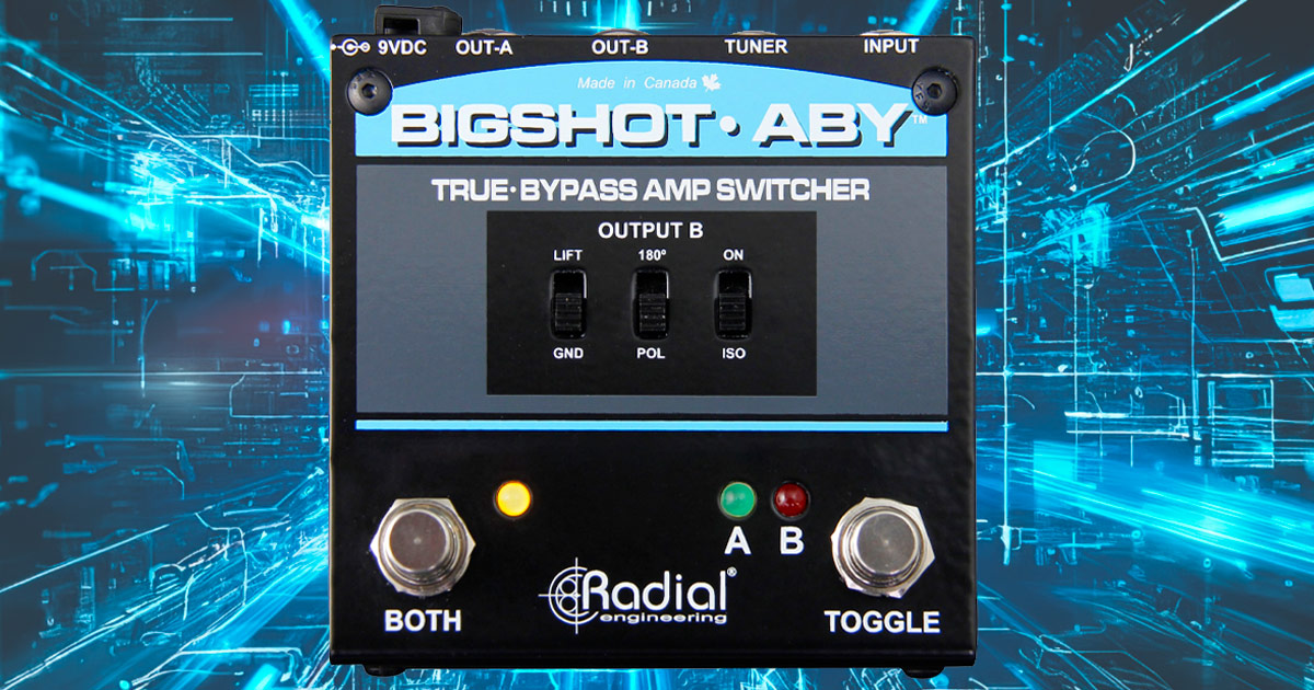 Radial BigShot ABY switcher true-bypass ABY compatto è interamente passivo: il timbro dello strumento non viene influenzato da alcun buffer posto tra chitarra e amplificatore. 