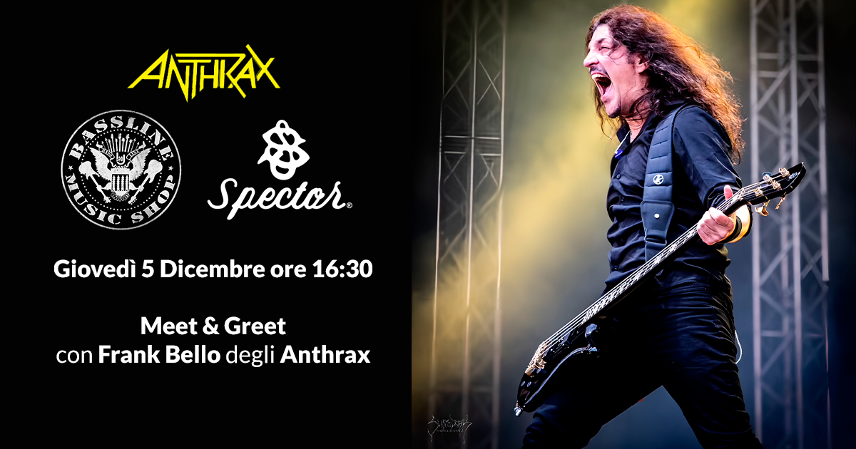 Frank Bello con il suo basso Spector invita al meet & greet al Bassline Music Shop