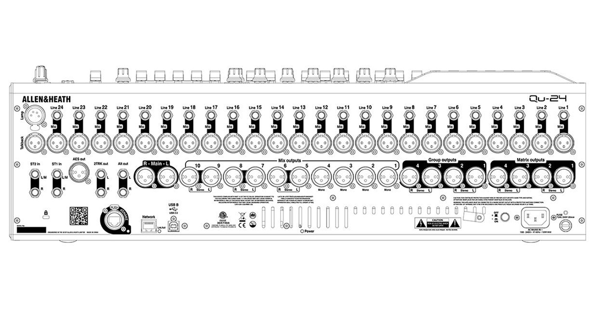 ingressi e uscite dell'Allen & Heath Qu-24