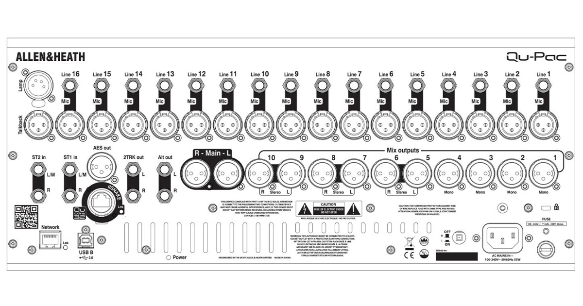 Ingressi e Uscite dell'Allen & Heath Qu-Pac