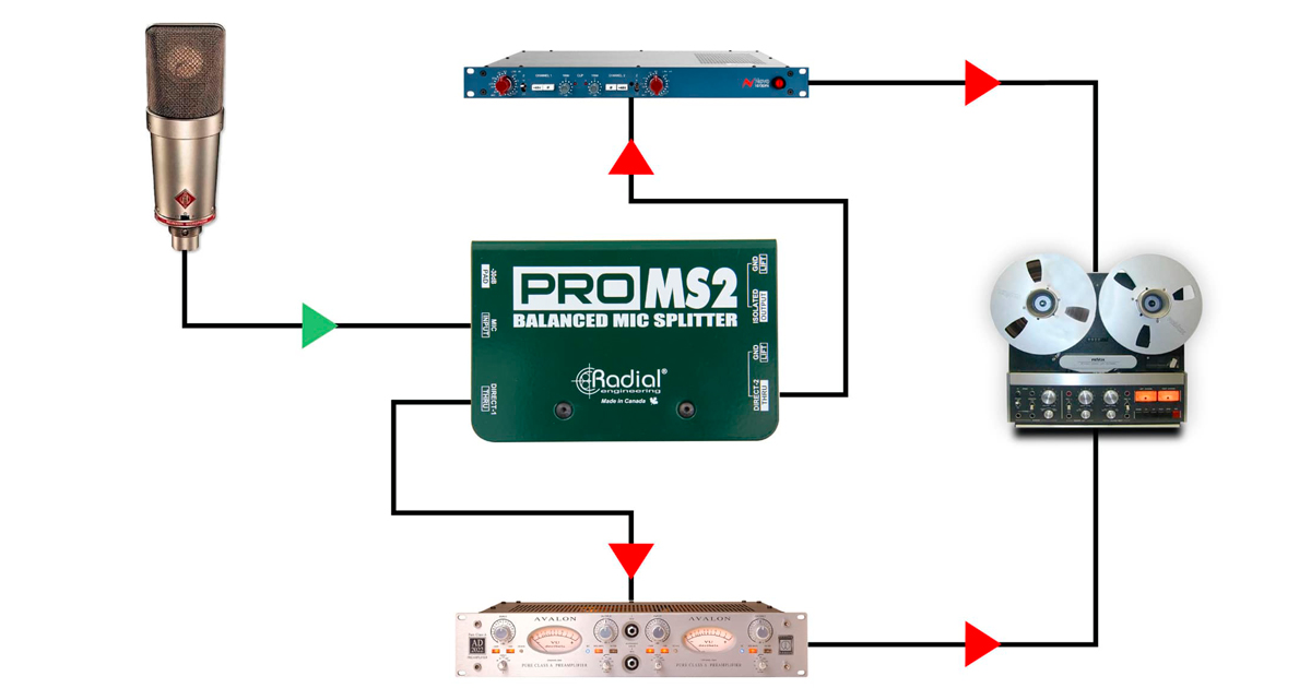 ProMS2 semplifica il confronto tra questi dispositivi. Basta collegare il microfono ProMS2 e dividere quindi il segnale inviandolo ai due preamplificatori e registrare poi con quello che preferite.