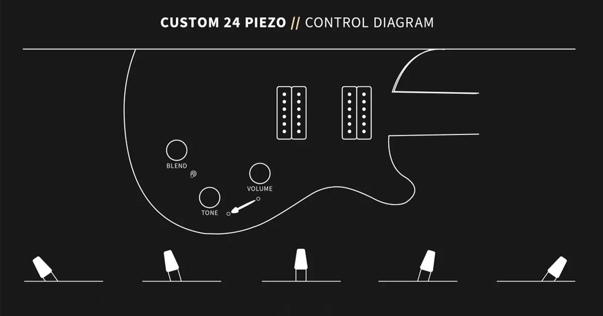 I nuovi pickup DMO (Dynamic, Musical, Open) sono stati progettati personalmente da Paul Reed Smith e dal team PRS New Products Engineering. La Custom 24 Piezo abbina a questi humbucker un ponte piezo con uscita dedicata e manopola blend.