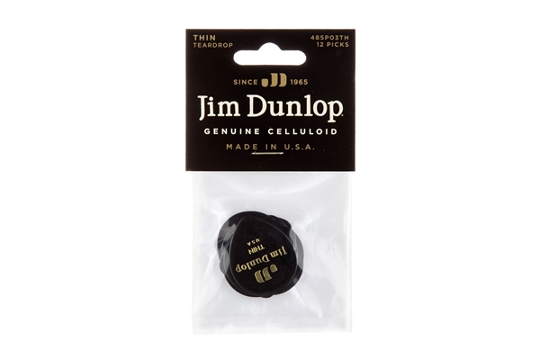 Dunlop - 485P-03TH Celluloid Teardrop, Black Thin Player's Pack/12