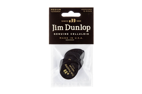 Dunlop - 485P-03MD Celluloid Teardrop, Black Medium Player's Pack/12