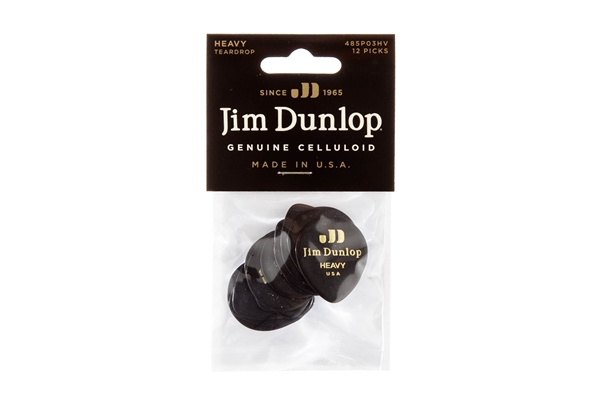 Dunlop 485P-03HV Celluloid Teardrop, Black Heavy Player's Pack/12