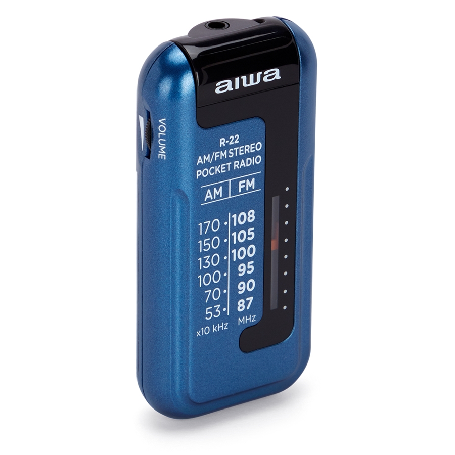 AIWA R-22BL Radio Portatile Pocket AM/FM colore blu completo di cuffie e  batterie