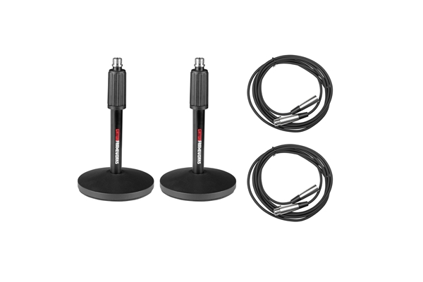 Gator Frameworks - GFW-MIC-DESKTOP-2PK Set da 2 supporti microfonici da tavolo con cavi XLR