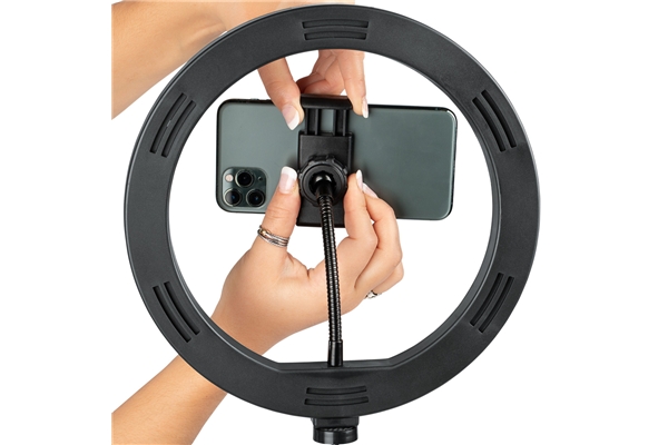 Gator Frameworks - GFW-RINGLIGHTDSKTP Anello LED da tavolo con supporto smartphone per streaming, podcast e content creation