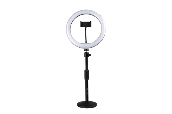 Gator Frameworks - GFW-RINGLIGHTDSKTP Anello LED da tavolo con supporto smartphone per streaming, podcast e content creation