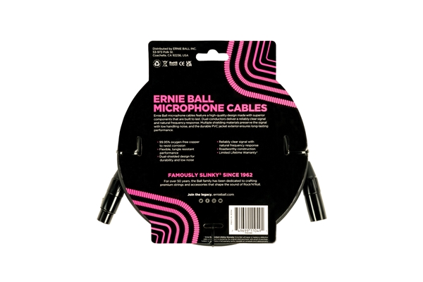 Ernie Ball - 6388 Cavo Microfonico PVC nero 6 m