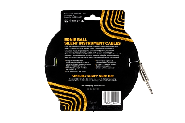 Ernie Ball - 6472 Silent Cable Straight-Straight Black 3 m