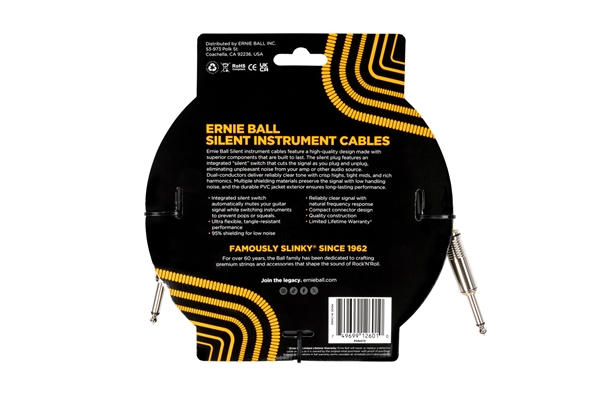 Ernie Ball - 6473 Silent Cable Straight-Straight Black 6 m