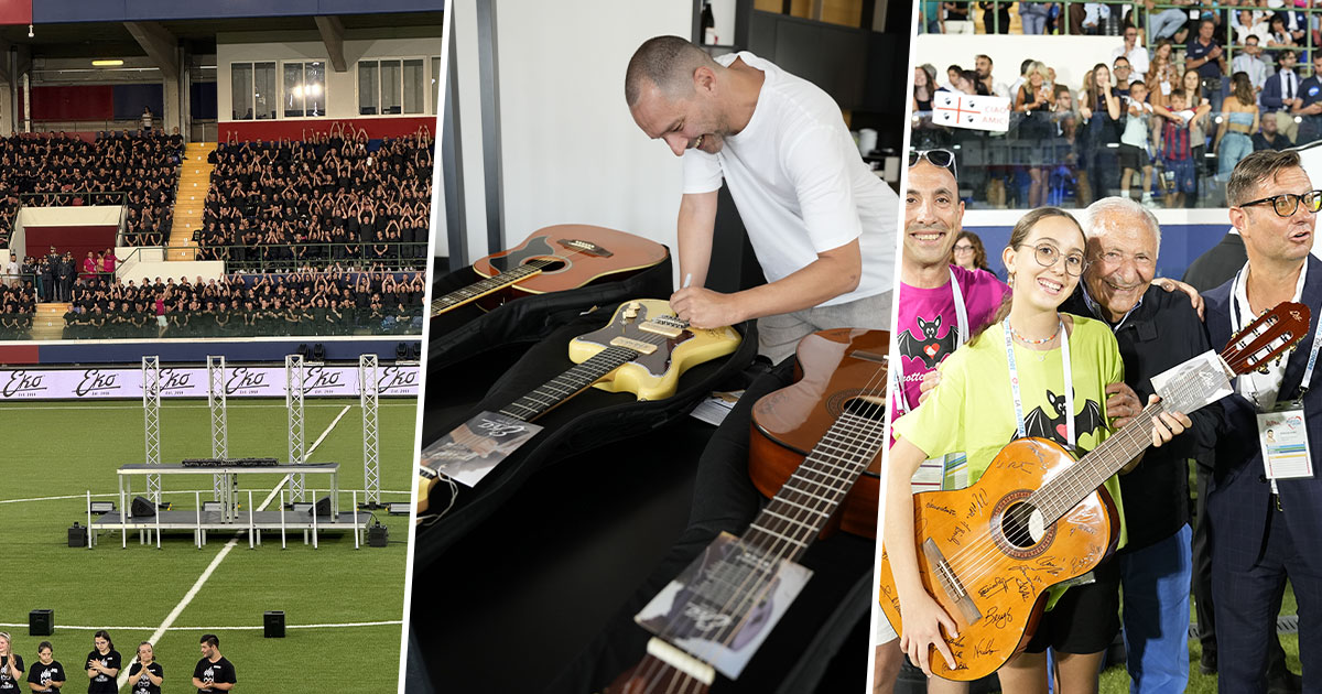 Algam Eko con il marchio Eko Guitars partecipa alla Partita del Cuore 2025