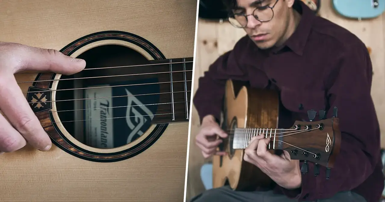 Le chitarre della serie di punta delle acustiche Lag, la Tramontane 318, spiccano per l'Ovangkol utilizzato per fondo e fasce.