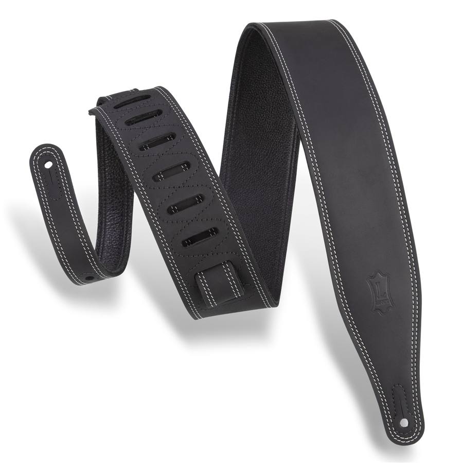 M17BDS-BLK Tracolla in pelle con doppia cucitura Black 2 1/2"