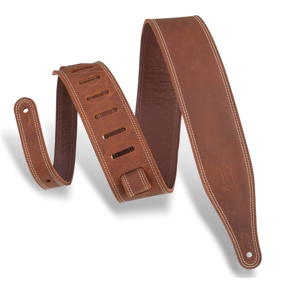 M17BDS-BRN Tracolla in pelle con doppia cucitura Brown 2 1/2"
