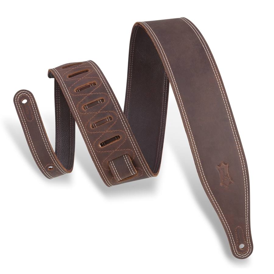 M17BDS-DBR Tracolla in pelle con doppia cucitura Dark Brown 2 1/2"