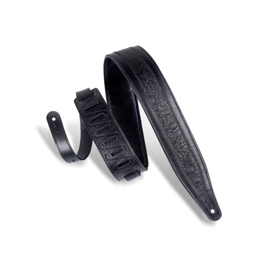 M317FG-BLK Tracolla in pelle con rilievo fiorentino Black 2 1/2"