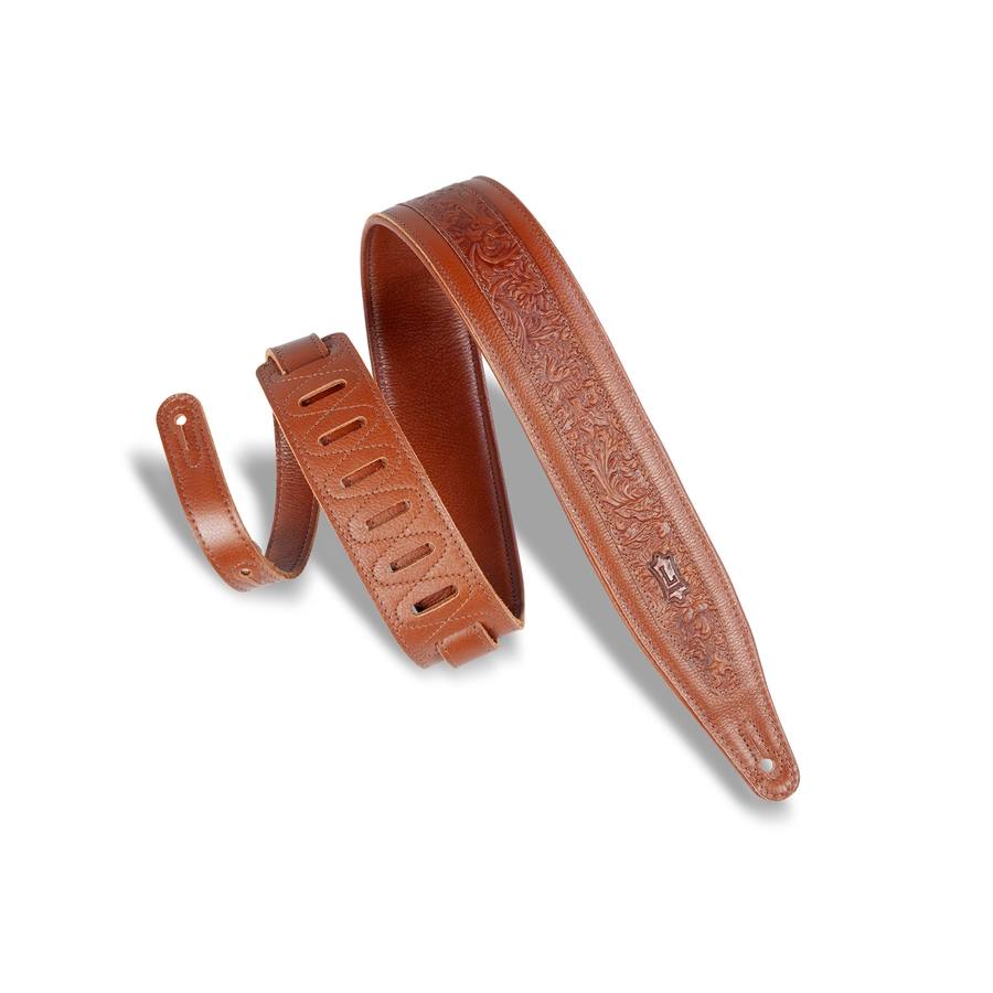 M317FG-TAN Tracolla in pelle con rilievo fiorentino Tan 2 1/2"
