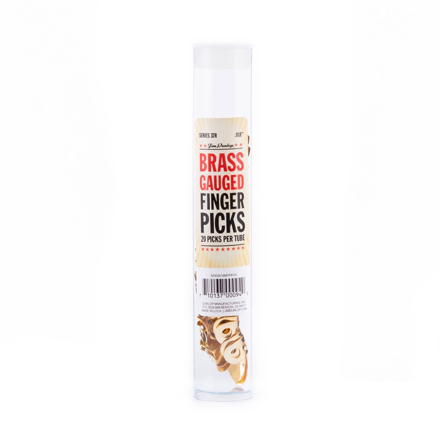 DUNLOP 37R BRASS FINGER .018 - TUBO 20 PLETTRI DUNLOP 37R BRASS FINGER .018 - TUBO 20 PLETTRI