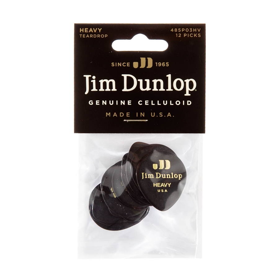 DUNLOP 485P-03HV CELLULOID TEARDROP, BLACK HEAVY PLAYER'S PACK/12 DUNLOP 485P-03HV CELLULOID TEARDROP, BLACK HEAVY PLAYER'S PACK/12