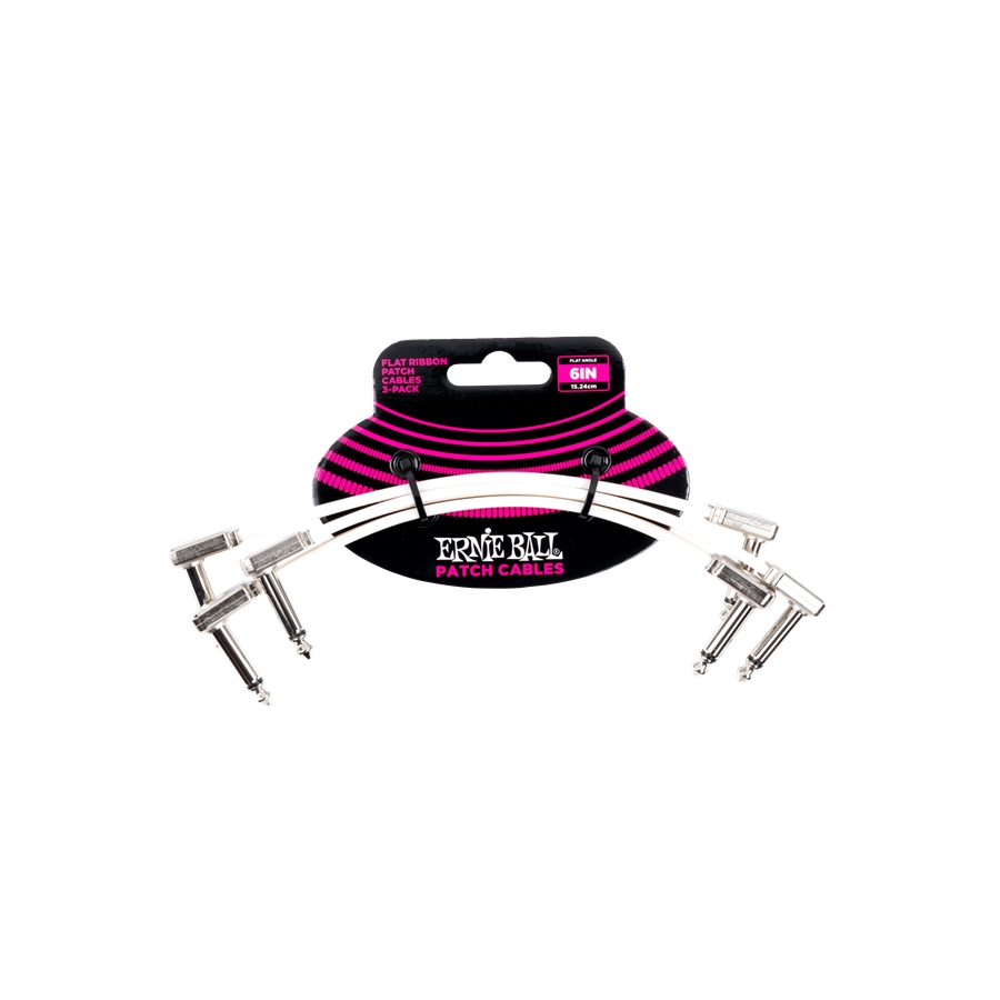 Ernie Ball 6385 Flat Ribbon Patch Cable White 15.24cm 3Pk
