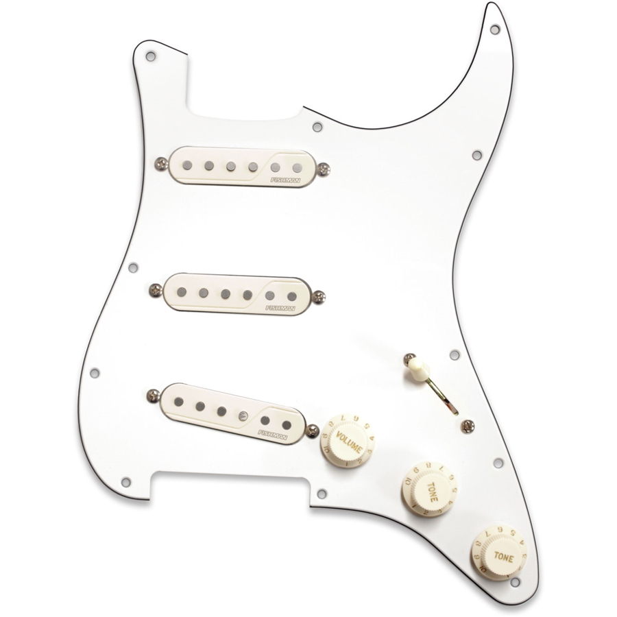 FISHMAN FLUENCE LOADED PICKGUARD STRAT 3 SINGLE WIDTH WHITE (PRF-STR-WPG)