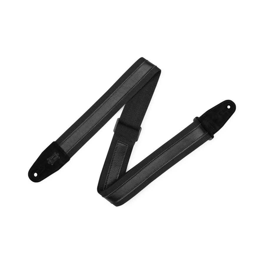 Levy's MC2CG-BLK-BLK Tracolla in cotone con strip in pelle Black 2"