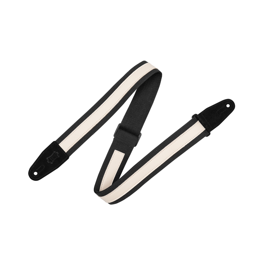 Levy's MC2CG-BLK-CRM Tracolla in cotone Black con strip in pelle Cream 2"