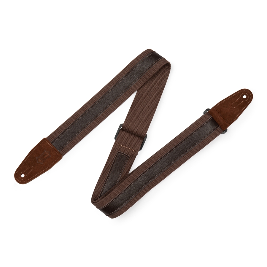 Levy's MC2CG-BRN-DBR Tracolla in cotone Brown con strip in pelle Dark Brown 2"