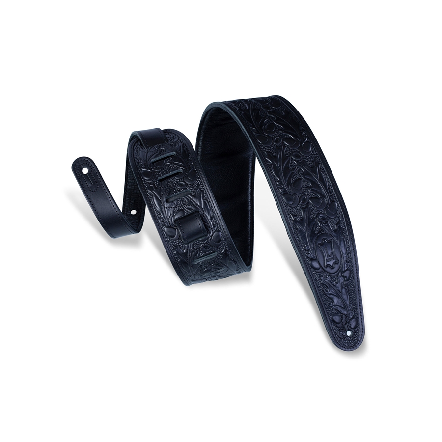 Levy's PM44T01-BLK Tracolla in pelle conciata al vegetale con motivo lavorato a mano Black 3"