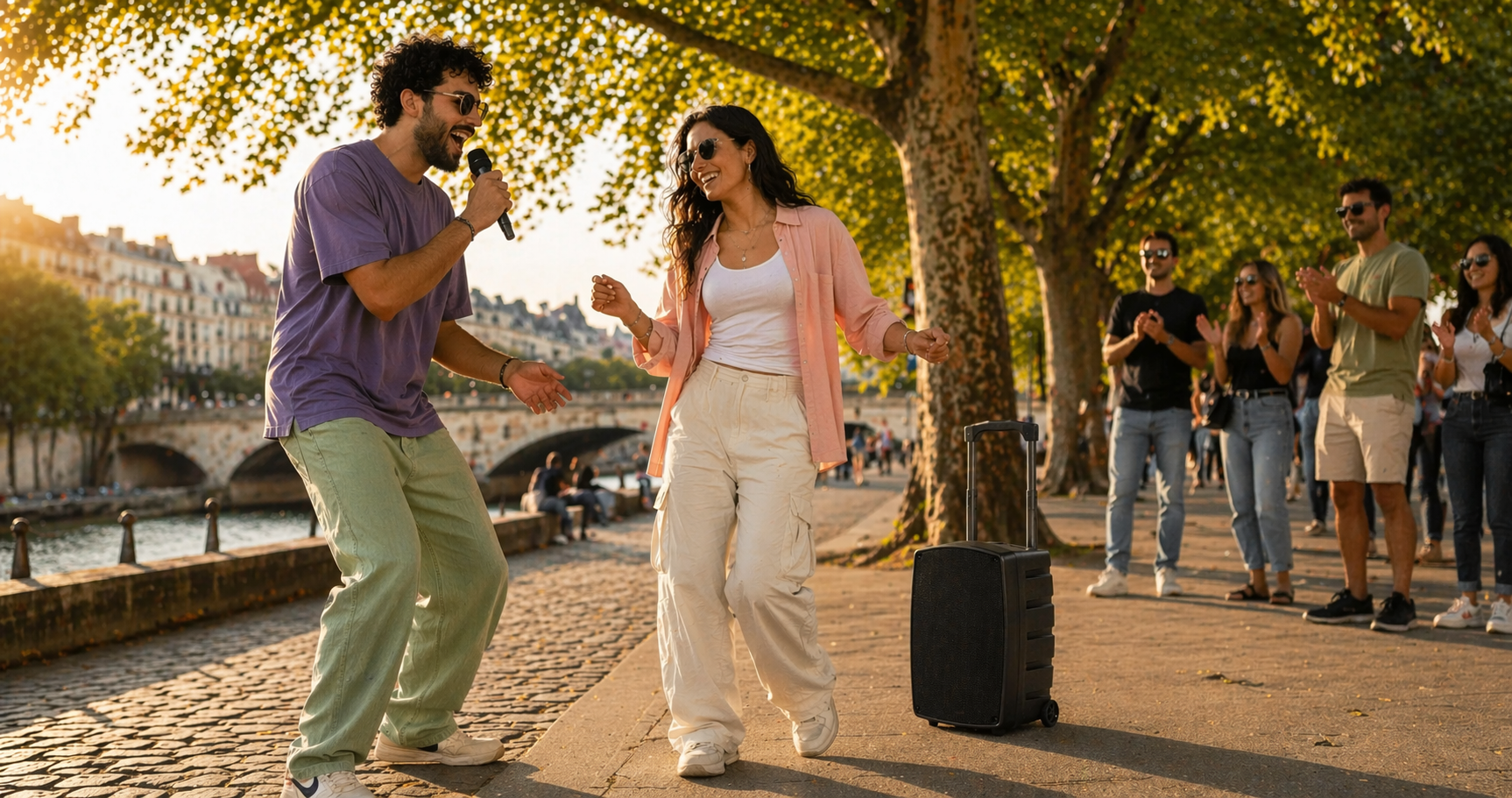 Algam Audio TR12-BT, sistema PA portatile a batteria con Bluetooth e microfono wireless, utilizzato per karaoke ed eventi all’aperto