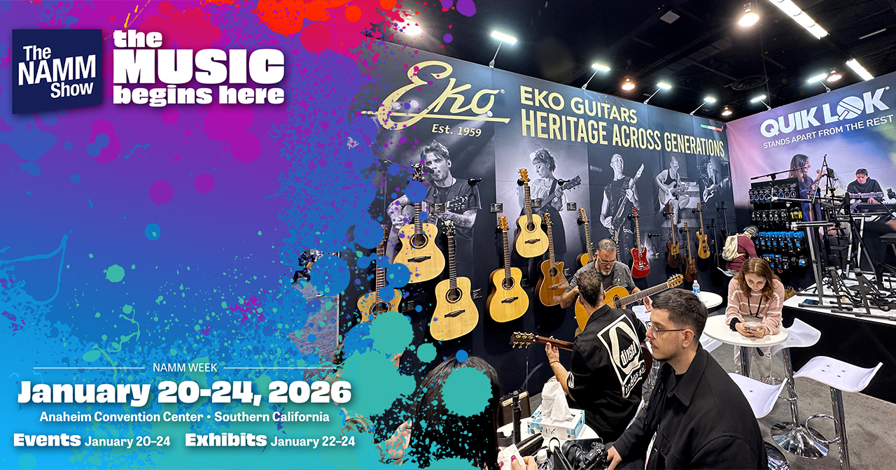 Algam Eko parteciperà al NAMM Show 2026 con i marchi di produzione Eko Guitars e Quik Lok, e con i marchi di distribuzione