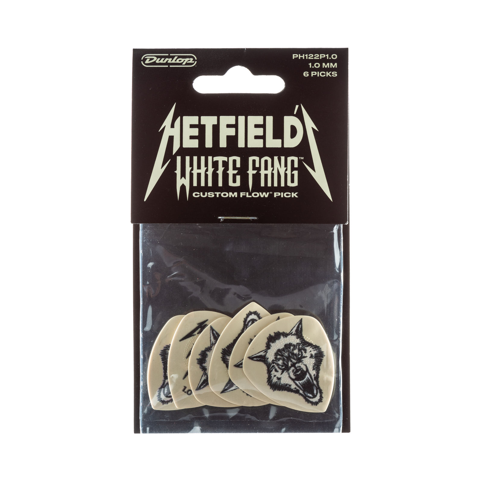 DUNLOP PH122P100 HETFIELD'S WHITE FANG CUSTOM FLOW 1.00 MM PLAYER'S PACK 6 DUNLOP PH122P100 HETFIELD'S WHITE FANG CUSTOM FLOW 1.00 MM PLAYER'S PACK 6