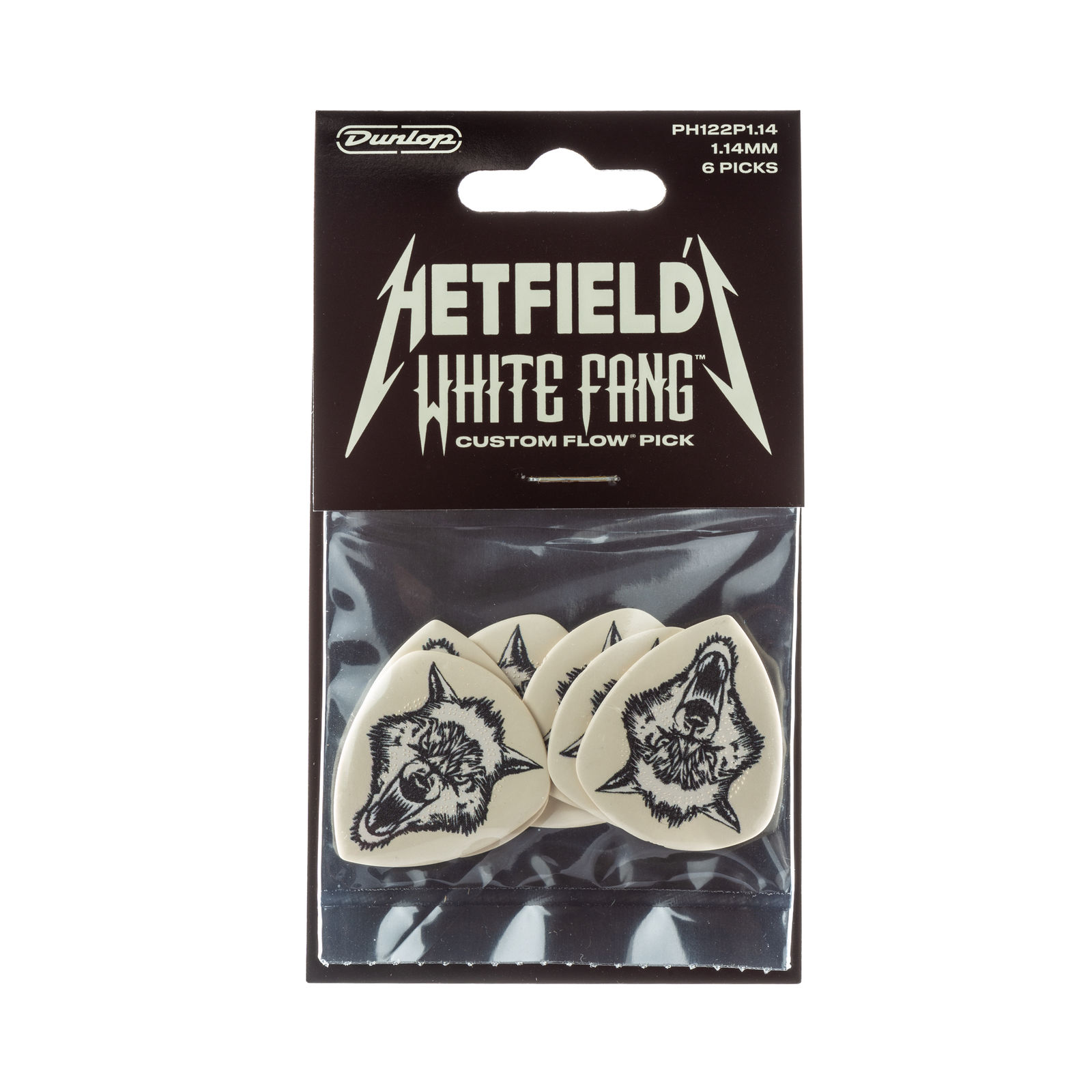 DUNLOP PH122P114 HETFIELD'S WHITE FANG CUSTOM FLOW 1.14 MM PLAYER'S PACK 6 DUNLOP PH122P114 HETFIELD'S WHITE FANG CUSTOM FLOW 1.14 MM PLAYER'S PACK 6