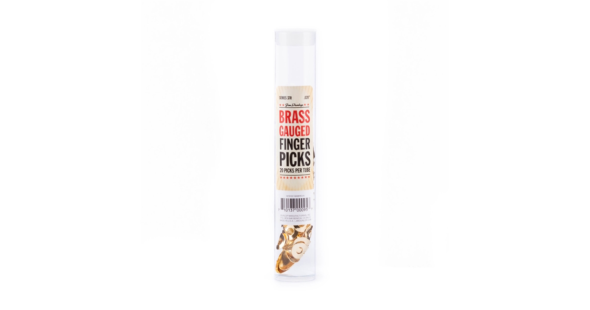 DUNLOP 37R BRASS FINGER .020 - TUBO 20 PLETTRI DUNLOP 37R BRASS FINGER .020 - TUBO 20 PLETTRI