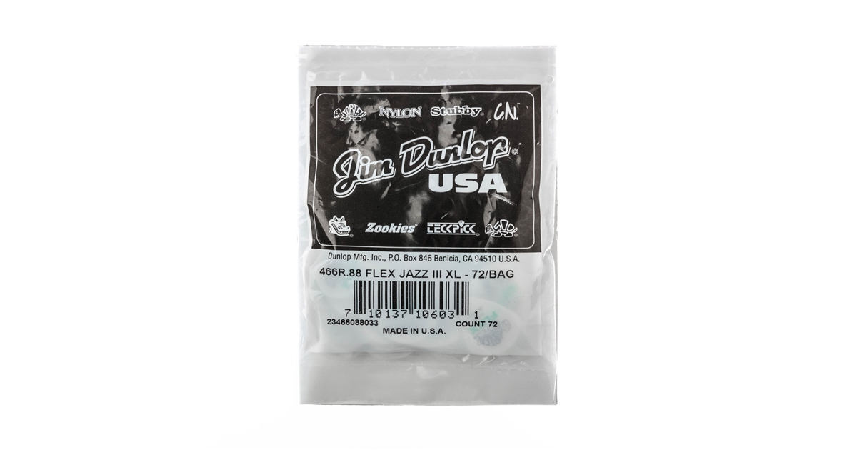 Dunlop 466R088 Tortex Flex Jazz III XL .88 mm Bag/72