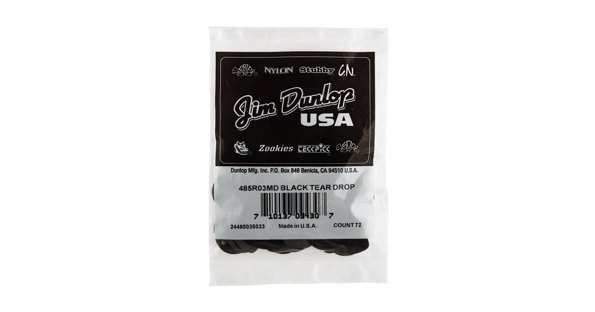 DUNLOP 485R-03MD CELLULOID TEARDROP, BLACK MEDIUM REFILL BAG/72 DUNLOP 485R-03MD CELLULOID TEARDROP, BLACK MEDIUM REFILL BAG/72