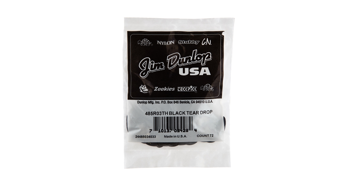 DUNLOP 485R-03TH CELLULOID TEARDROP, BLACK THIN REFILL BAG/72 DUNLOP 485R-03TH CELLULOID TEARDROP, BLACK THIN REFILL BAG/72